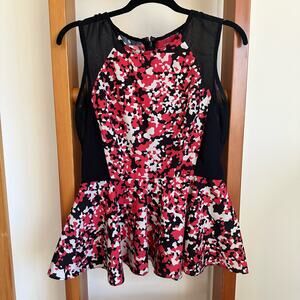 Red Saks Fifth Avenue Sleeveless Peplum Blouse Womens Medium